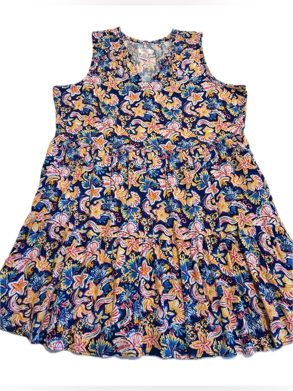 💙❤️Stella Parker XXL Tropical Floral Tiered Sleeveless Midi Dress NWOT❤️💙